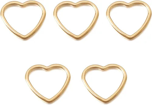 Vista 15 de FASHEWELRY 35 anillos de acero inoxidable con eslabones de corazón, 4 tamaños, diseño de corazón dorado, bisel abierto, conectores para colgar