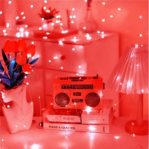 Vista 7 de Luces rojas de Halloween de 7 pies, funciona con pilas, luces LED de Navidad para interiores y exteriores, piezas centrales, guirnaldas, mesa de Rojo