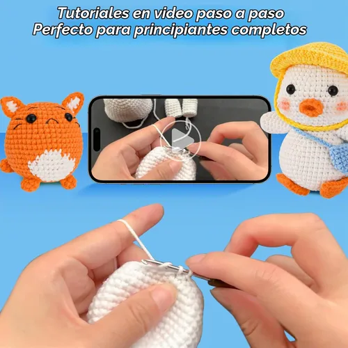 Vista 3 de Gerute Kit de ganchillo de 6 piezas para principiantes, kit de ganchillo de animales con video tutorial paso a paso, kit de ganchillo