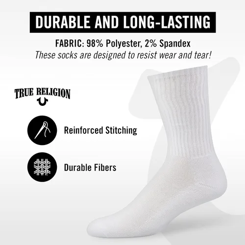 Vista 5 de True Religion Calcetines para hombre, 8 pares de calcetines deportivos para hombre, calcetines deportivos de primera calidad, talla de zapato 8-12