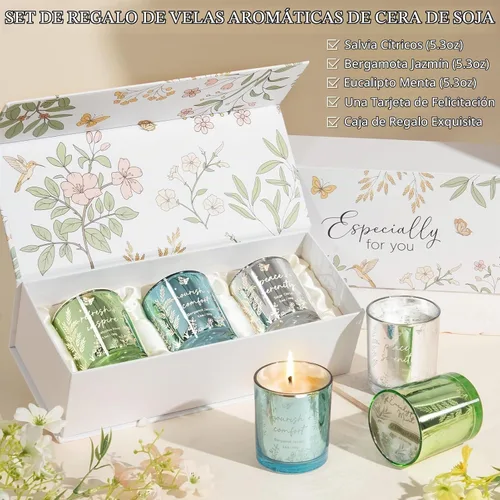 Vista 2 de Velas perfumadas para mujer, juego de 3 velas de soja para el hogar, juego de velas votivas perfumadas para vacaciones, regalos de Pascua, Día