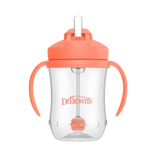 Vista 5 de Dr. Brown's Milestones - Botella de popote estrecha y vaso con popote para bebé, a prueba de derrames, con asas 100% de silicona y popote