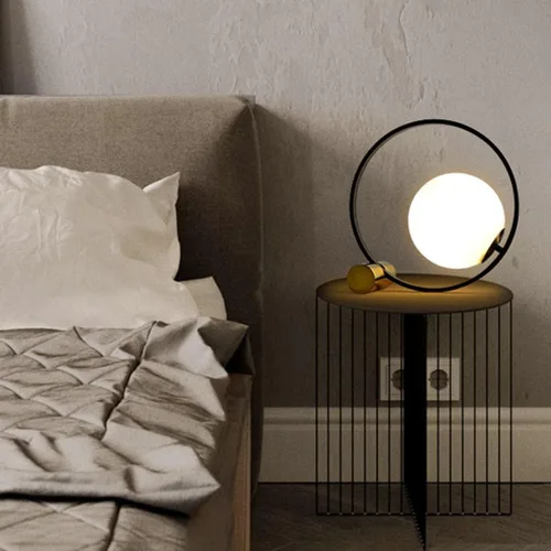 Vista 3 de Globe - Lámpara de mesa de noche, moderna lámpara de mesa de noche de cristal de mediados de siglo, lámpara de escritorio dorada para dormitorio, 1