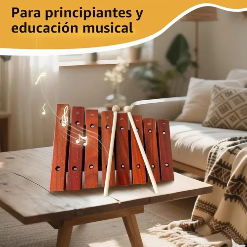 Vista 6 de Xilófono de madera de 8 notas con 2 mazos de madera, Glockenspiel de madera, regalo de cumpleaños, herramientas musicales, perfecto