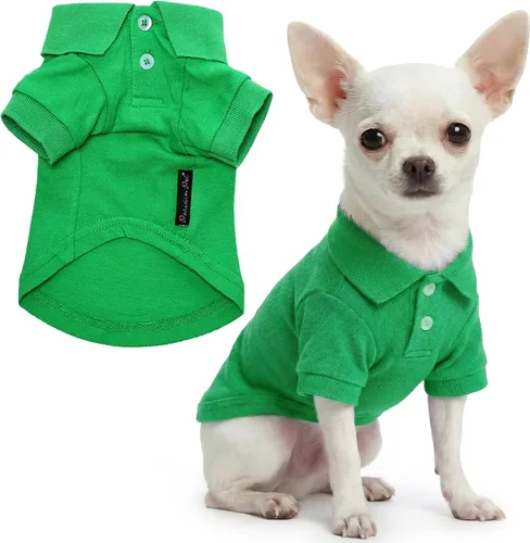 Vista 32 de Camisas Polo Parisian Pet - Camisa de Algodón Transpirable para Perros - Azul Sólido, Ropa de Verano con Capucha - Cuello con Botón para Perros
