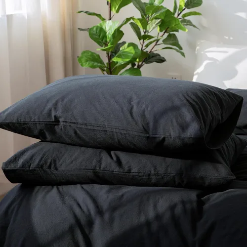 Vista 52 de MooMee Juego de 2 fundas de almohada de cuadros 100% algodón lavado con textura parecida al lino, transpirable, duradera, suave y cómoda