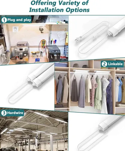 Vista 3 de WNSNOU Lámpara de Tubo LED con Enchufe, Luz Utilitaria de Tienda de 1.4 pies, 1800 LM, 5000 K, Luz de Gabinete Enlazable para Garaje, Cocina, Baño
