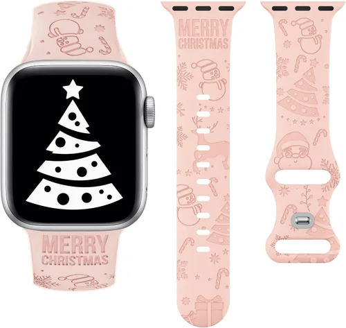 Vista 17 de Wearlizer - Correa con copos de nieve de Navidad grabada compatible con Apple Watch de 41/38/40/42/45/44/46/49 mm, correa deportiva de silicona Negro