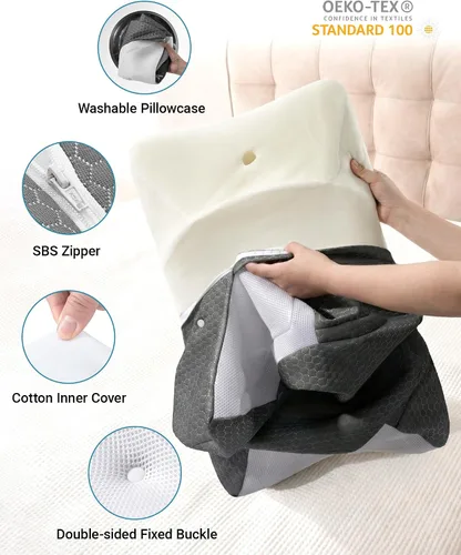 Vista 9 de Elviros HSA/FSA CPAP Almohada para dormir de lado, almohada ajustable para la apnea del sueño Gris oscuro
