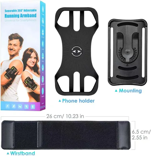 Vista 6 de Cikyner Pulsera para correr, Correr Teléfono Titular Deportes Pulsera 360° Giratorio y Desmontable Correr Teléfono Pulsera para 4.5- 7 '' iPhone