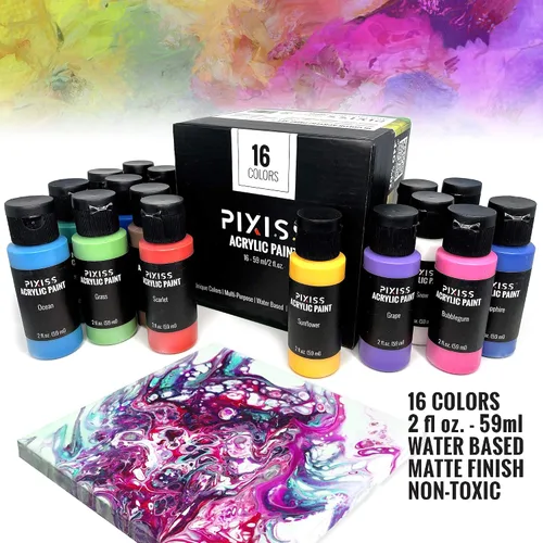 Vista 3 de Floetrol para kit de vertido de pintura acrílica, aditivo medio Flotrol para verter acrílico, 16 pinturas acrílicas para verter, 20 varillas