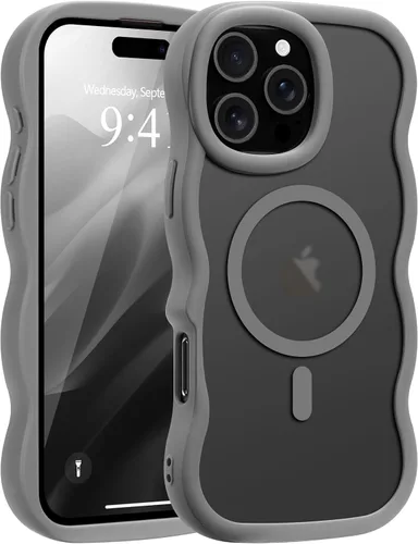 Vista 37 de Pepmune - Funda para iPhone 12 Pro Max con marco ondulado y estructura rígida, color mate claro, cubierta trasera unisex, compatible con Magsafe
