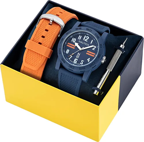 Vista 4 de Nautica N83 NAPATS306 Ayia Triada Correa de fibra sintética de trigo azul y correa de fibra sintética de trigo naranja para hombre, AzulAzulAzul