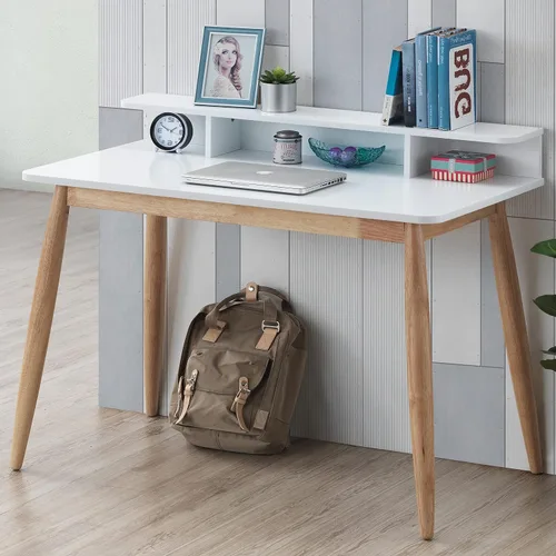 Vista 3 de Haugen - Escritorio contemporáneo de madera con gabinete, color gris