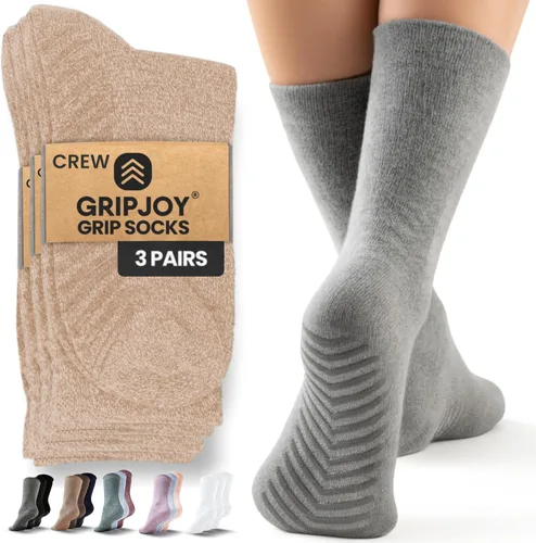 Vista 9 de Calcetines Gripjoy de agarre para mujer, antideslizantes, calcetines de agarre para mujer y hombre, para pilates, yoga, hospital, 3 pares, de largo
