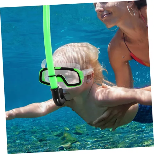 Vista 3 de UPKOCH Juego de equipo de esnórquel para niños, 2 piezas, popotes, aletas cortas para natación, diseño semiseco antivaho para niños y niñas