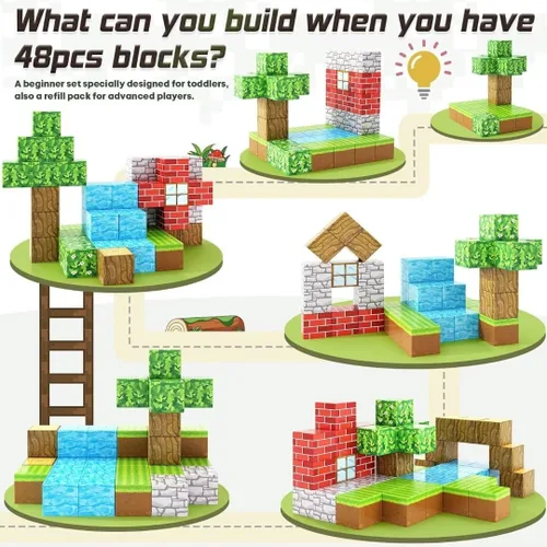 Vista 6 de Bloques Magnéticos - Construye Mi Mundo Magnético, Juguetes Magnéticos Artesanales para Niños y Niñas de 3-4, 4-5, 6-8 Años, Juguetes Sensoriales