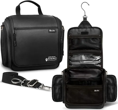 Vista 12 de Bolsa de aseo de viaje para hombres y mujeres - Organizador grande colgante de artículos de tocador - Bolsa de higiene impermeable con gancho