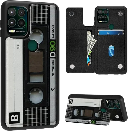 Vista 8 de FUYOCWE Funda para Motorola Moto G Stylus 5G 2023 con tarjetero, diseño de gato negro con diseño floral dorado de piel sintética con ranura