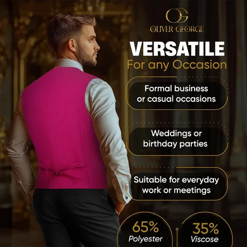 Vista 16 de Oliver George Chaleco formal de esmoquin en capas para hombre, chaleco de traje de negocios