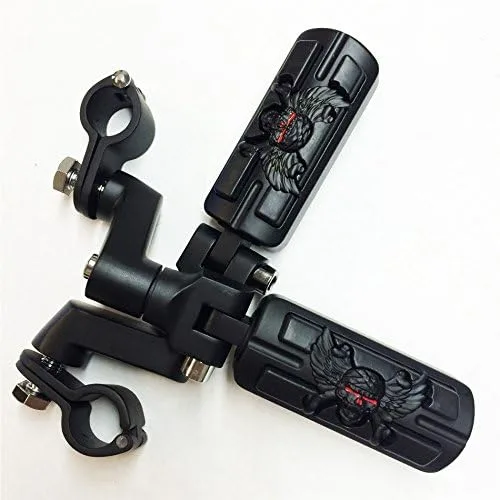 Vista 4 de Forma de zombi de calavera de ala de 1 1/4 "Highway Radical Stiletto 4475 Foot Pegs Abrazaderas para Harley Sportster Touring Cuerpo Negro Goma por