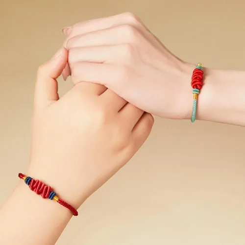 Vista 2 de Pulsera tibetana de la suerte para mujer, pulsera trenzada de buenos deseos, estilo budista, ajustable, pulsera de cuerda roja