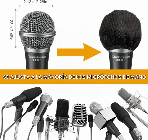 Vista 3 de 200 fundas desechables para micrófono, no tejidas con banda elástica de mano, funda protectora para parabrisas de micrófono para KTV, karaoke