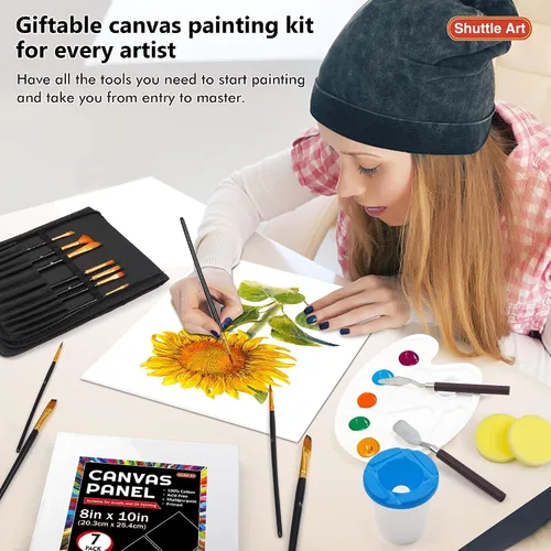 Vista 6 de Shuttle Art Kit de pintura en lienzo, paquete de 50, 28 lienzos de varios tamaños para pintar y 22 herramientas de arte