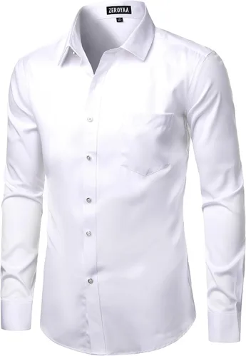 Vista 3 de ZEROYAA Camisas formales de vestir de manga larga con botones y bolsillo para hombre