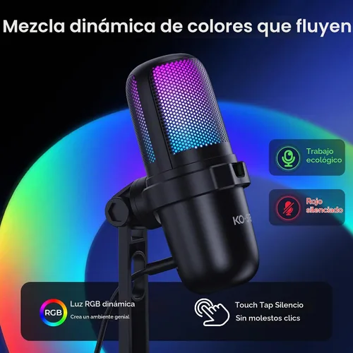 Vista 2 de Micrófono de condensador USB, micrófono para juegos para Negro