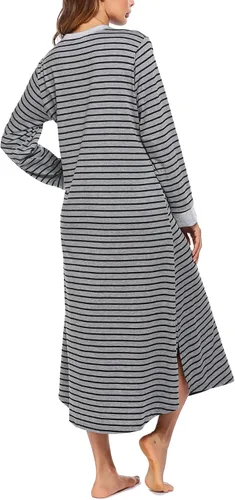 Vista 4 de Ekouaer Camisón largo para mujer con cuello en V, ropa de dormir de longitud completa con bolsillos