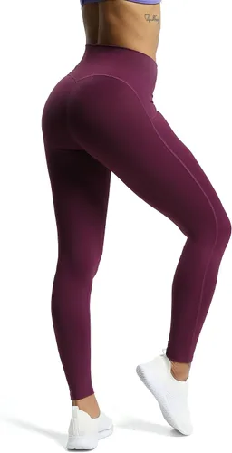 Vista 3 de Aoxjox Leggings de entrenamiento de cintura alta para mujer, control de abdomen, cintura alta, pantalones de yoga escarlata, suaves, de 27 pulgadas