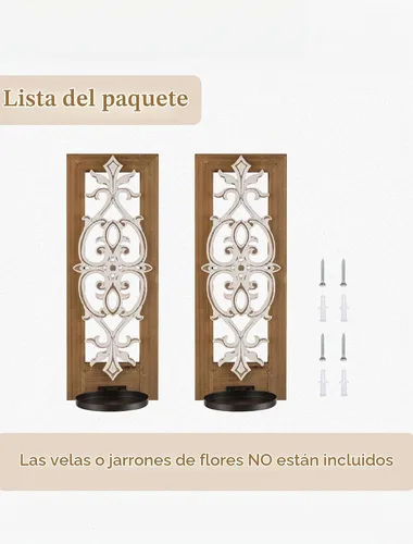 Vista 7 de Juego de 2 candelabros de pared tallados en madera