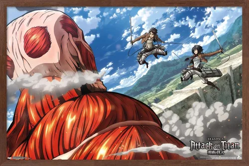 Vista 10 de Trends International Attack on Titan - Póster de pared de doble equipo, 14.725 x 22.375 pulgadas, versión enmarcada de madera de granero