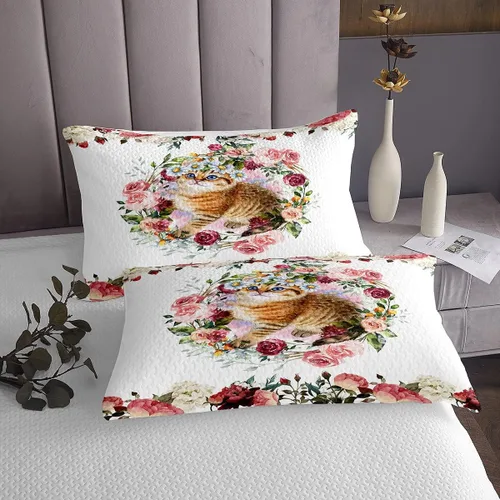 Vista 3 de Erosebridal Juego de colcha con diseño de gato y gatito, juego de colcha con temática de animales, juego de ropa de cama floral de flores coloridas