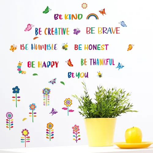 Vista 3 de Calcomanía de pared inspiradora con texto en inglés «Be Kind Be Creative extraíble» con texto en inglés «Be Kind Be Creative» con texto en inglés