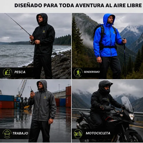 Vista 6 de TIDEWE Traje de lluvia para hombre, impermeable, ligero, de 2 piezas Negro