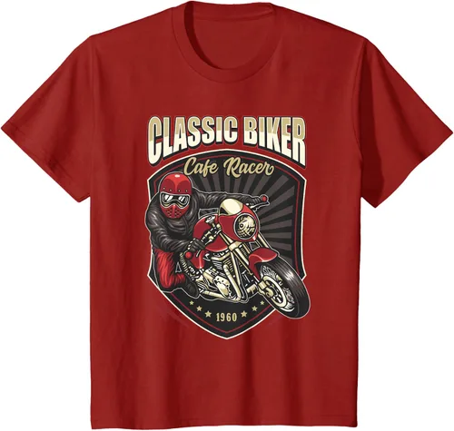 Vista 66 de Camiseta de motocicleta clásica Biker Cafe Racer para hombre, Negro, S