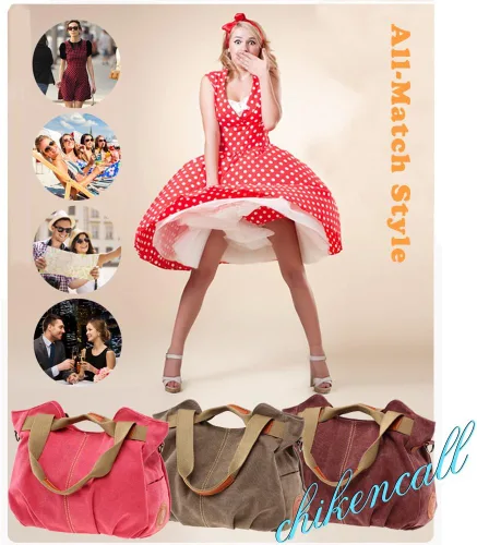 Vista 7 de Chikencall - Bolso de lona para mujer, estilo vintage, estilo hobo, bolso de hombro