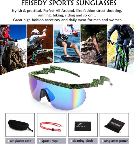 Vista 8 de FEISEDY Gafas de sol deportivas de gran tamaño de los años 80, gafas de esquí con parte superior plana, visera futurista de una pieza para mujeres