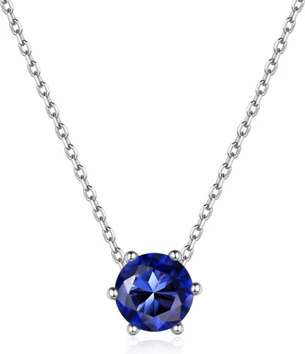 Vista 27 de ChicSilver Birthstone Necklace for Women 925 Sterling Silver Stone Necklace 925 Sterling Silver, Hypoallergenic for Sensitive Skin, 12-Months Zafiro