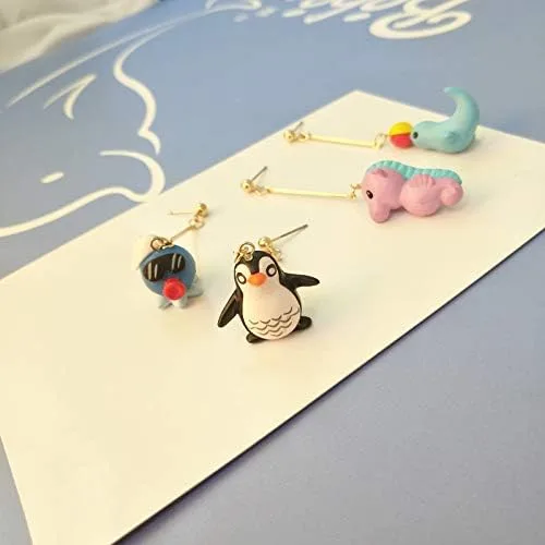 Vista 6 de Lindos pingüinos de leones marinos largos pendientes colgantes de resina animal marino marino para mujer joyería-pingüino, Metal Resina, No es una