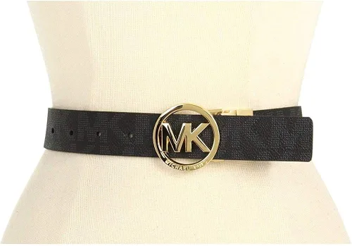 Vista 6 de Michael Kors Cinturón reversible para mujer, blancomarrón, hebilla dorada Mk, BlancoMarrón