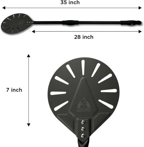 Vista 2 de Chicago Brick Oven Turning Pala Perforada para Pizza - 7" de Diámetro - 35" de Longitud Total - Pala para Pizza Premium, Acero para Pizza, 12