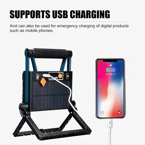 Vista 4 de Luz de trabajo LED de 30 W con soporte USB solar recargable magnética, plegable, portátil, impermeable, 36 LED de 3000 LM, 4 modos, soporte
