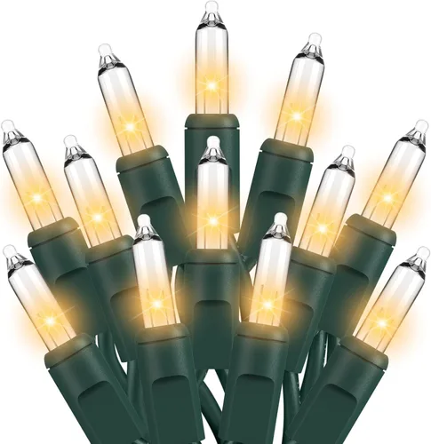Vista 12 de Dirnun Luces de Navidad de color blanco transparente, 100 unidades, luz incandescente, certificación UL, luces conectables para árbol de Navidad