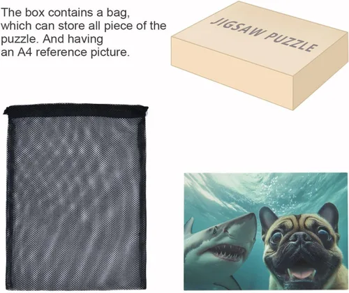 Vista 7 de AIXIWAWA 500 Piece Jigsaw Puzzles-Pug Funny for Adults, Challenging Puzzle Game for Family Game Night with Bag