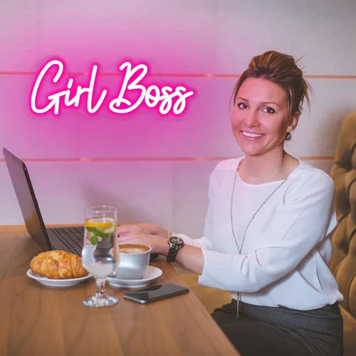 Vista 5 de Girl Boss - Letrero con luz LED USB rosa neón para dormitorio de niñas, decoración de pared del hogar, oficina, decoración de pared, letrero de arte