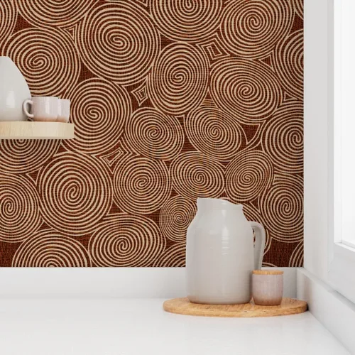 Vista 8 de Peel & Stick Wallpaper Swatch - Spirals Circle Brown Ivory White Cream Mudcloth Dot Tribal Minimal African Midcentury Modern Mod Custom Removable