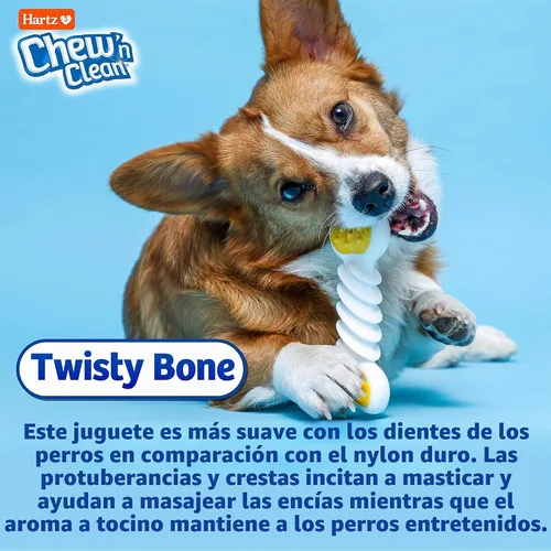 Vista 5 de Hartz Chew 'n Clean Twisty Bone - Juguete masticable para perros con aroma a tocino para masticadores moderados, extra pequeño